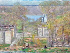 May Day, Way Up Town 1920 by Childe Hassam