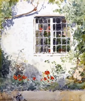 Flowers Against a White Wall 1890 by Childe Hassam