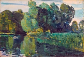Trees by a Lake 1910 by Childe Hassam