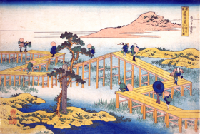 Ancient View of Yatsuhashi in Mikawa Province by Katsushika Hokusai
