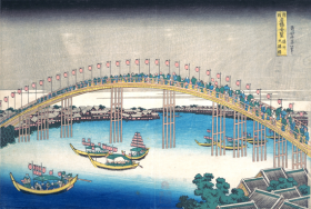 Tenman Bridge at Settsu Province by Katsushika Hokusai