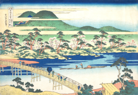 Togetsu Bridge at Arashiyama in Yamashiro by Katsushika Hokusai