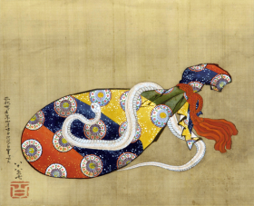 The Lute and White Snake of Benten (Sarasvati) by Katsushika Hokusai