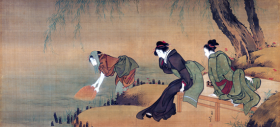 Three Beautiful Women at Sumida River Bank by Katsushika Hokusai