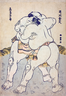 The Sumo Wrestlers Uzugafuchi Kandayu and Takasaki Ichijuro by Katsushika Hokusai The Sumo Wrestlers Uzugafuchi Kandayu and Takasaki Ichijuro by Katsushika Hokusai
