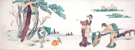 Boy releasing a kite by Katsushika Hokusai