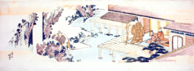 Servant throwing bundles of branches into waterfall by Katsushika Hokusai