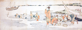 Shellfish gathering by Katsushika Hokusai