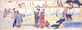 Viewing votive paintings by Katsushika Hokusai
