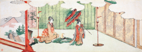 Young girl dancing at nobleman’s mansion by Katsushika Hokusai