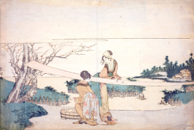 Two women stretching cloth by Katsushika Hokusai