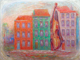 Image à la maison verte (Image with a green house) by René Magritte
