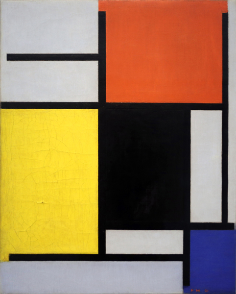 Composition with red, yellow, black, blue, and gray 1921 by Piet Mondrian, oil painting reproduction on canvas Composition with red, yellow, black, blue, and gray 1921 by Piet Mondrian
