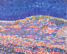 Pointillist dune study, crest at right 1909 by Piet Mondrian Pointillist dune study, crest at right 1909 by Piet Mondrian