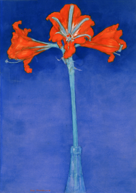 Red Amaryllis with Blue Background c. 1907 by Piet Mondrian