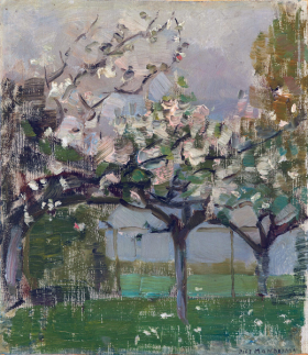 Blossoming trees before a haystack 1903 by Piet Mondrian Blossoming trees before a haystack 1903 by Piet Mondrian