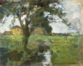 Farm Setting with Foreground Tree and Irrigation Ditch by Piet Mondrian Farm Setting with Foreground Tree and Irrigation Ditch by Piet Mondrian