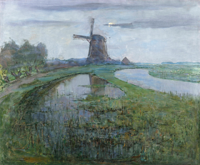 Oostzijdse Mill along the River Gein by Moonlight 1903 by Piet Mondrian Oostzijdse Mill along the River Gein by Moonlight 1903 by Piet Mondrian