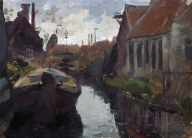 Lange Bleekerssloot with Barge by Piet Mondrian Lange Bleekerssloot with Barge by Piet Mondrian