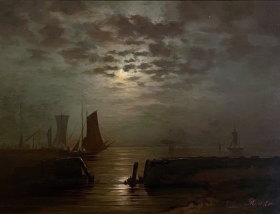 Ships in the moonlight 1890 by Piet Mondrian Ships in the moonlight 1890 by Piet Mondrian